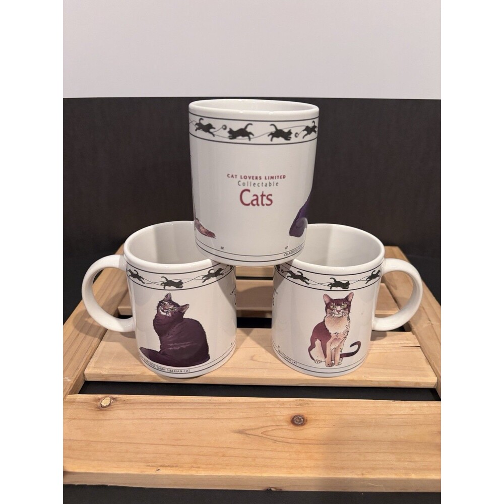 Vintage Houston Harvest Cat Coffee Mugs Set Of 3 Van Tabby Kitty Lovers 12 Ounce
